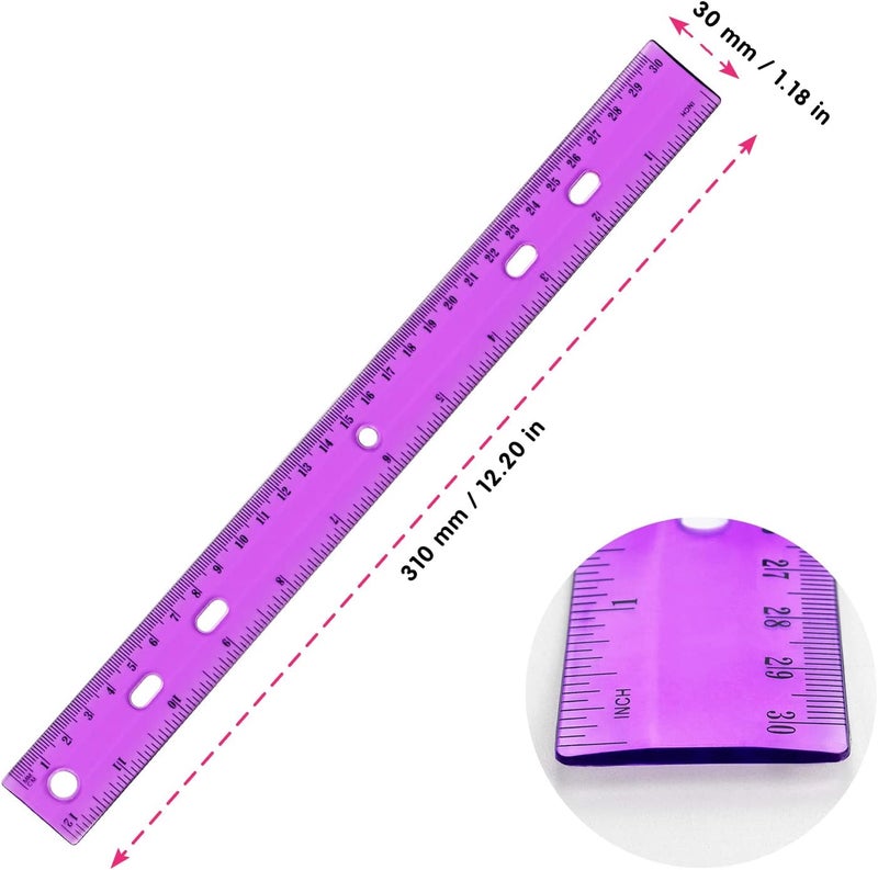 ZZTX 12 Pack Color Transparent Ruler Plastic Rulers 12 Inch, Metric Bulk Rulers with Inches and Centimeters, Kids Ruler for School, Home, Office - Image 3